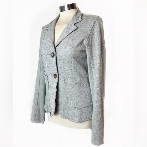 Vintage Anthropologie Grey Cotton Blazer Pockets Fitted Jacket Women’s Medium - Picture 3 of 10